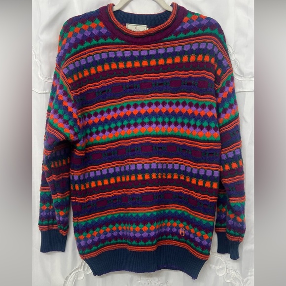 Vintage Conte of Florence Italian Cotton Knit Coogi-Style Sweater—Size Large